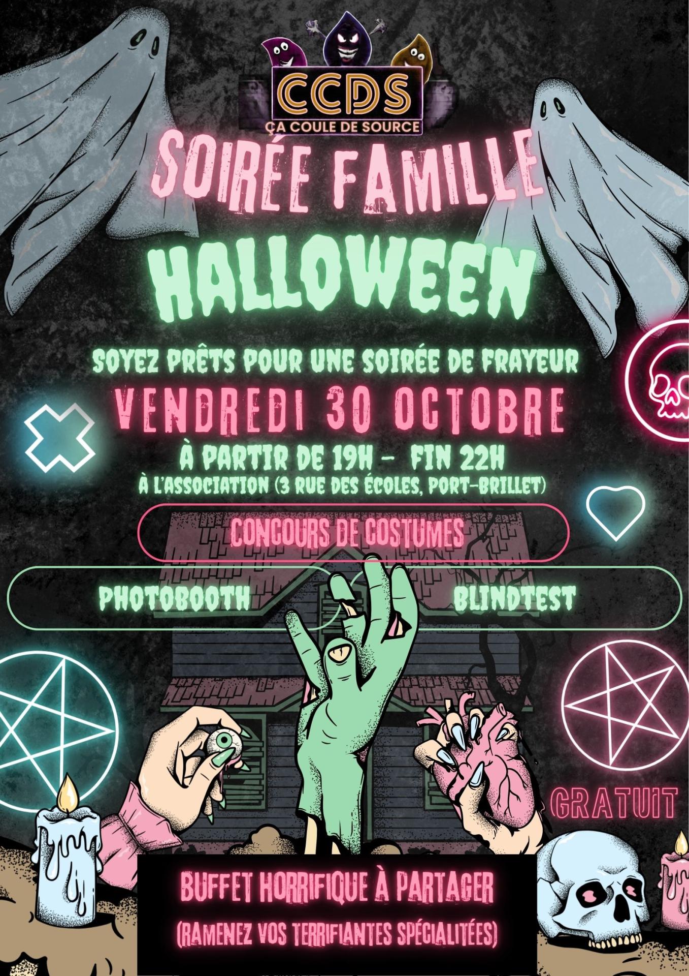 Affiche evenement soiree halloween illustration moderne orange noir blanc